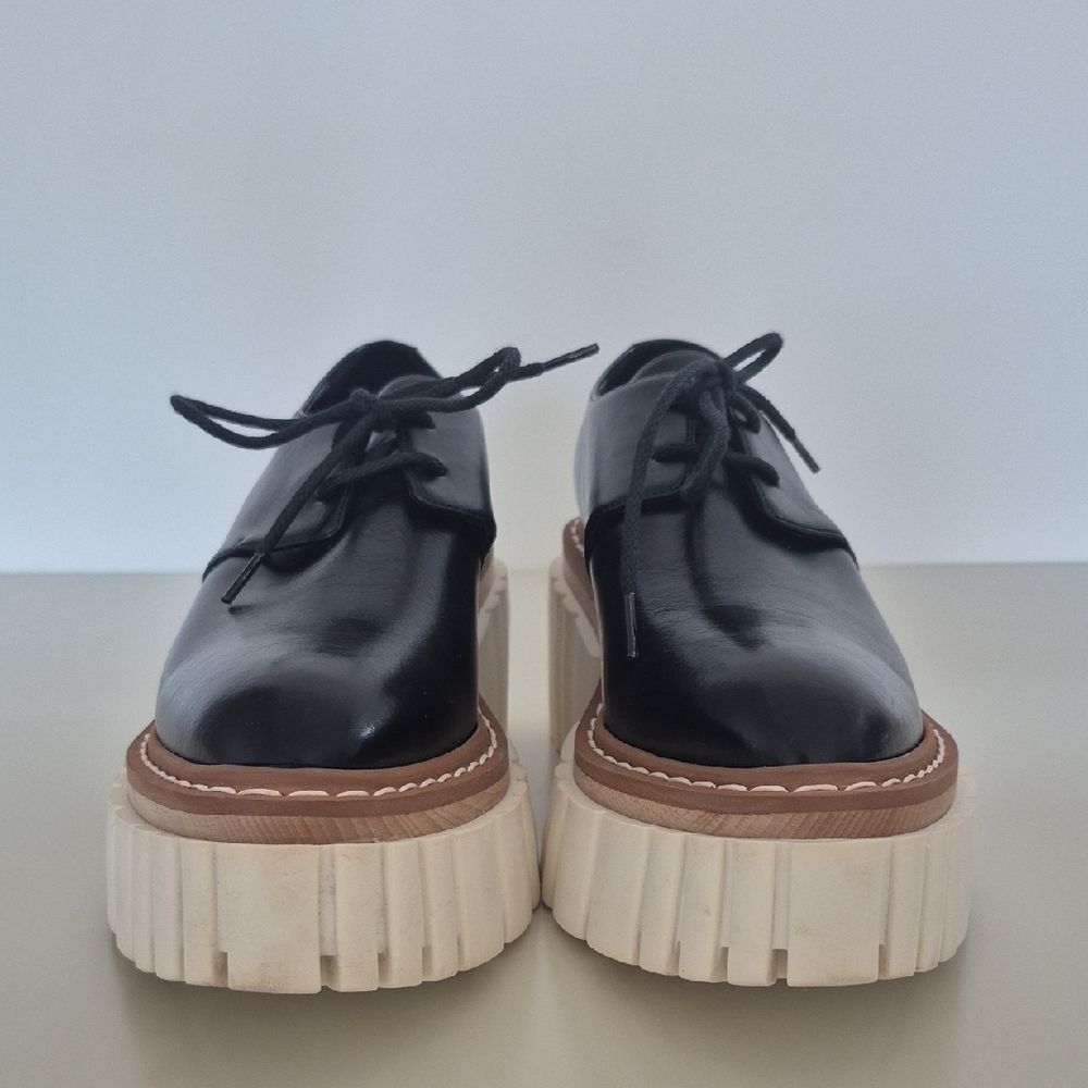 Stella McCartney Black Lace-Up Chunky Platform Boots with Cream Sole - Picture 2 of 15